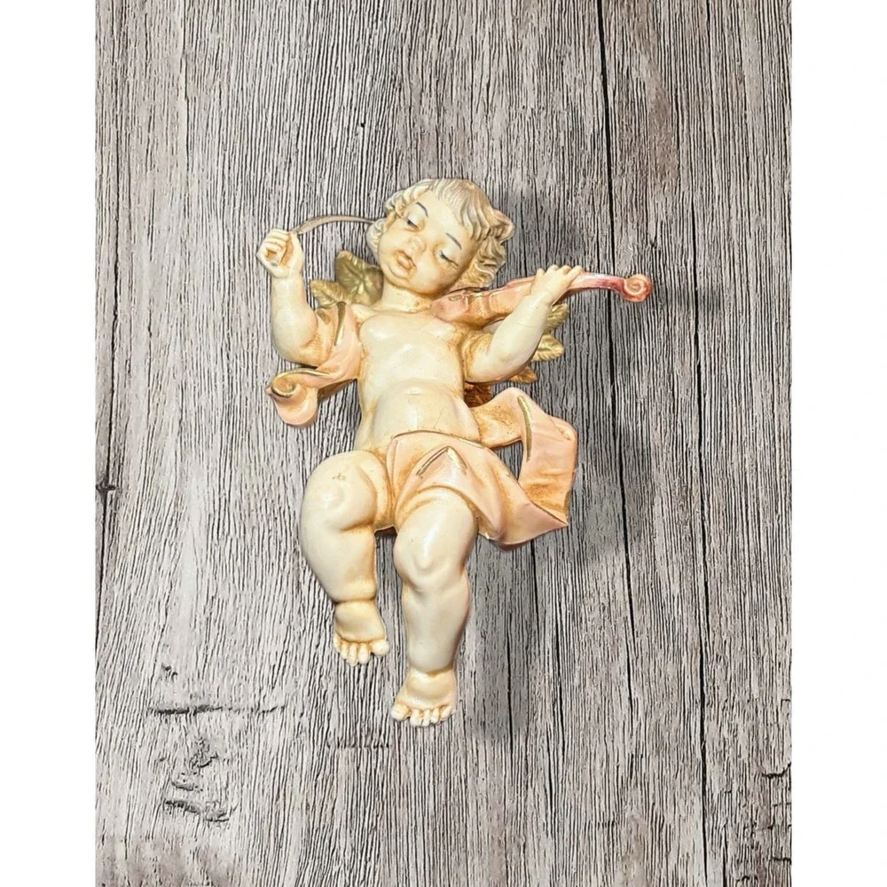 Vintage Fontanini Depose Italy Angel Cherub Playing Violin Spider Mark 4.5
